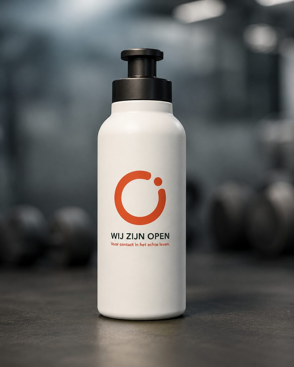 Drinkfles met Wij Zijn Open-logo