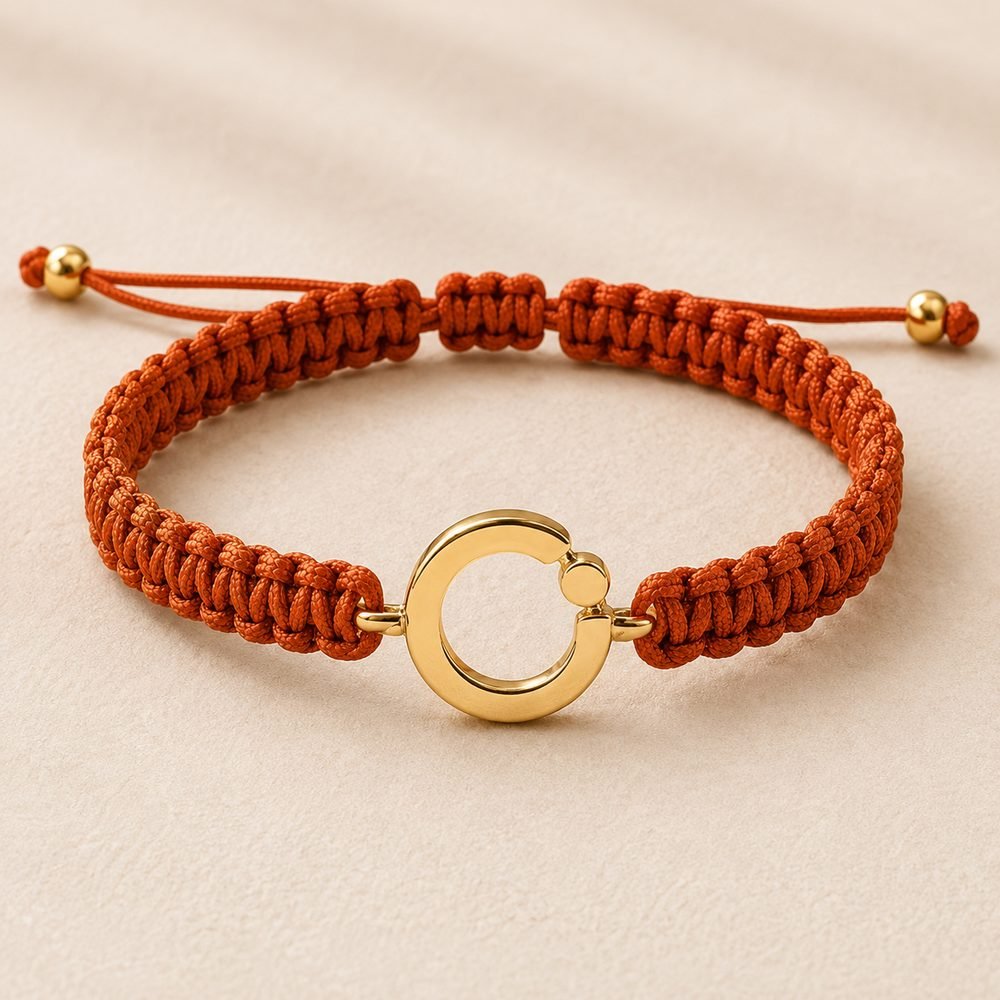 Open armband in koraal met gouden open-cirkel symbool